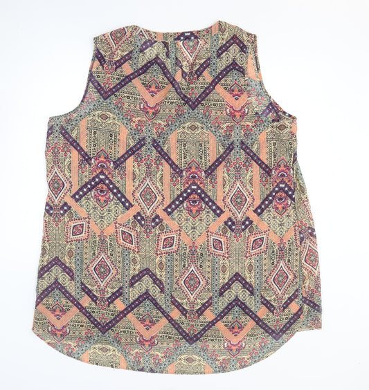 Preworn Womens Multicoloured Geometric Polyester Tank Dress Size M V-Neck Pullover