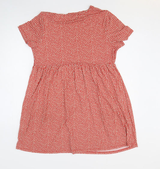 Pull&Bear Womens Red Floral Viscose Fit & Flare Size L Round Neck Pullover