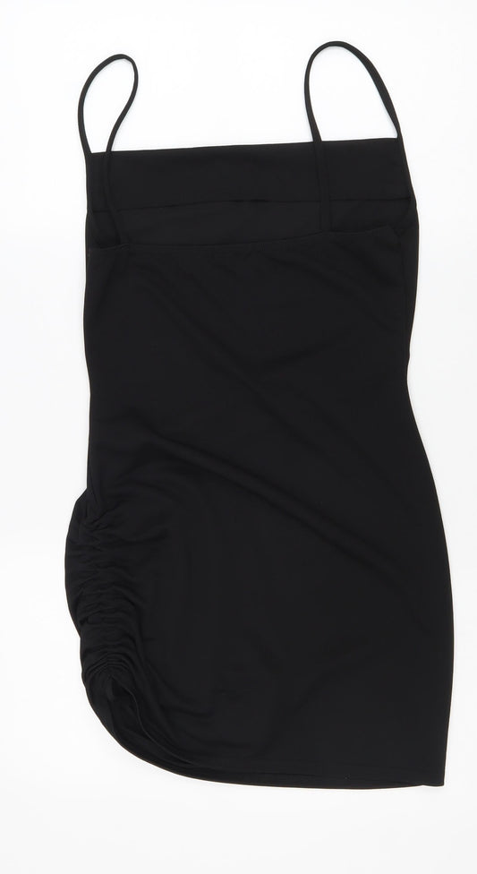 PRETTYLITTLETHING Womens Black Polyester Tank Dress Size 10 Round Neck