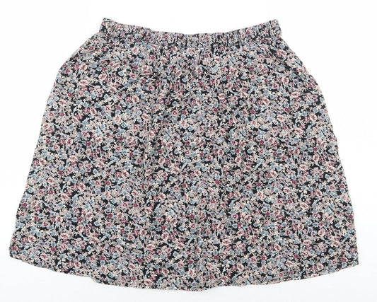 Marks and Spencer Womens Black Floral Viscose A-Line Skirt Size 8
