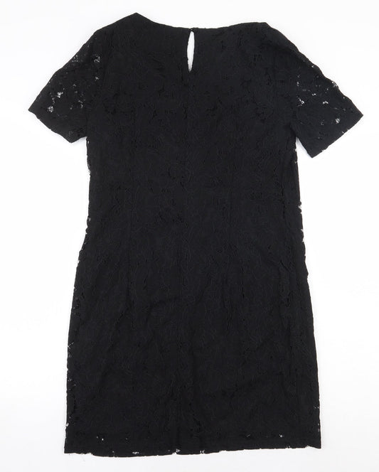 Dorothy Perkins Womens Black Floral Nylon Sheath Size 10 V-Neck Button