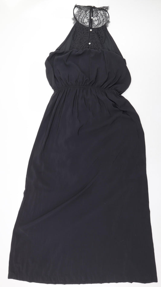 H&M Womens Black Polyester Ball Gown Size 12 Boat Neck Button