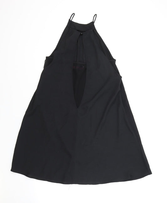 Boohoo Womens Black Polyester Slip Dress Size 10 Mock Neck Button