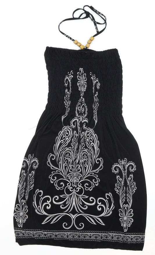 Preworn Womens Black Geometric Cotton Fit & Flare One Size Halter Tie