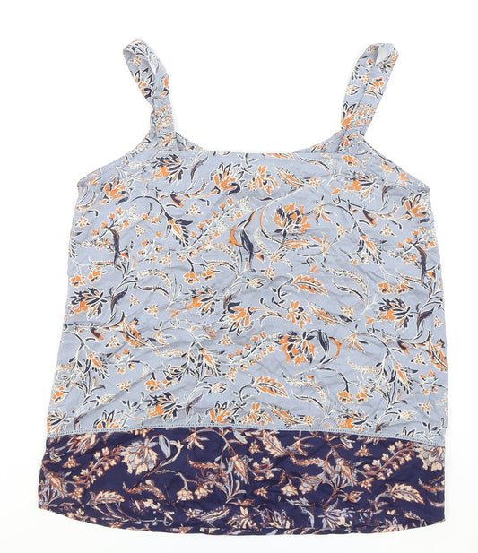 Indigo Womens Blue Floral Modal Basic Tank Size 10 V-Neck