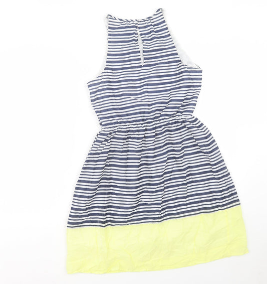 Old Navy Womens Blue Striped Cotton Fit & Flare Size S Crew Neck Button