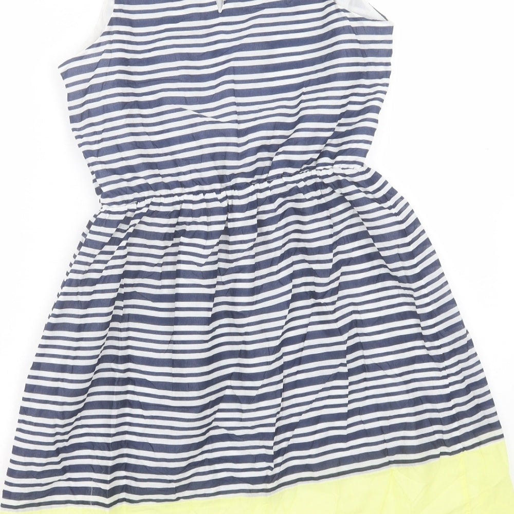 Old Navy Womens Blue Striped Cotton Fit & Flare Size S Crew Neck Button