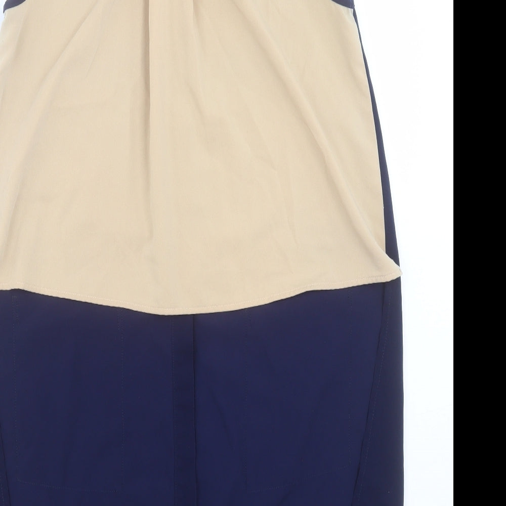 lacquar Womens Blue Polyester Basic Button-Up Size S Collared