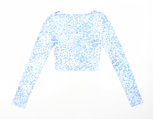 SheIn Womens Multicoloured Animal Print Polyester Cropped T-Shirt Size XS V-Neck - Leopard print lace detail