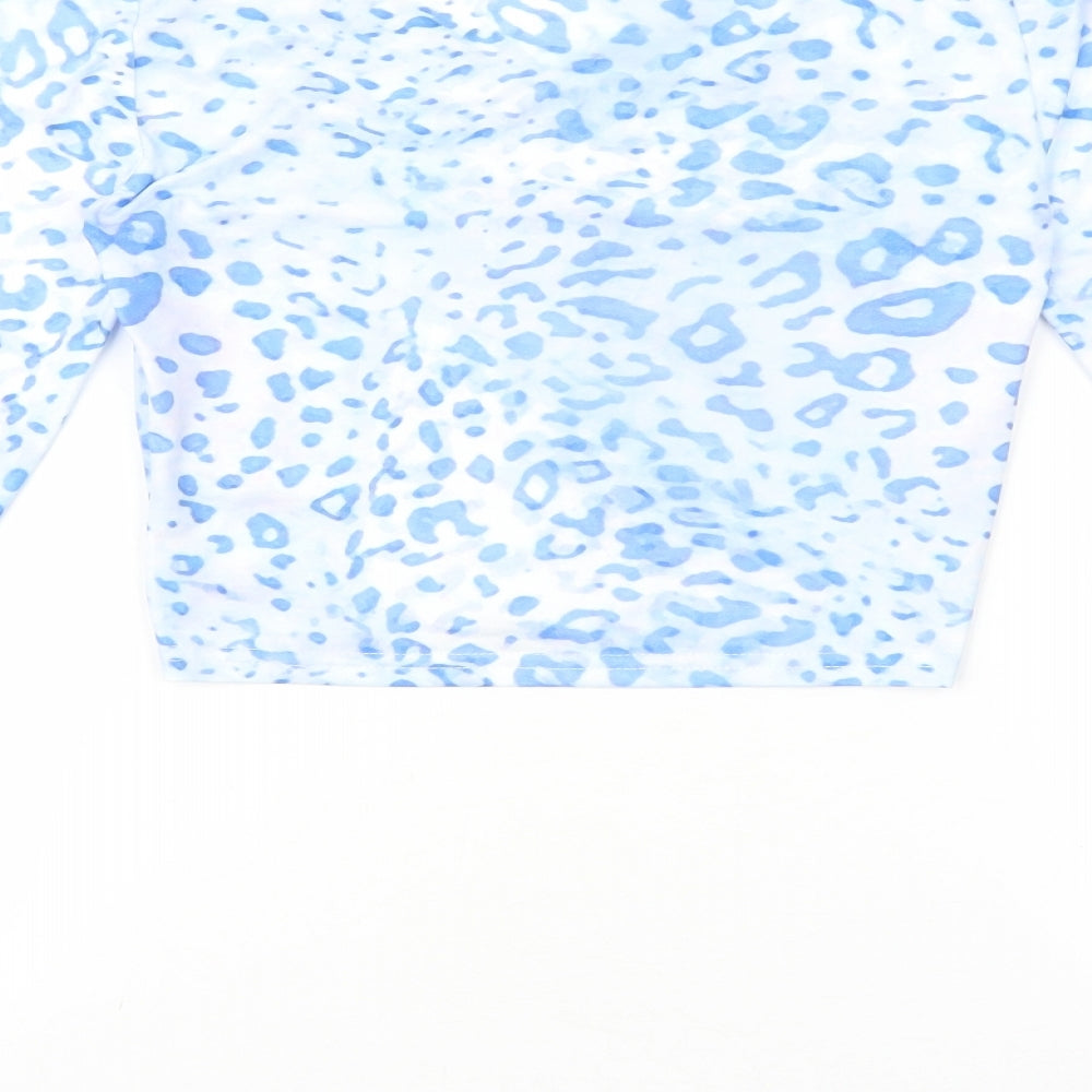 SheIn Womens Multicoloured Animal Print Polyester Cropped T-Shirt Size XS V-Neck - Leopard print lace detail