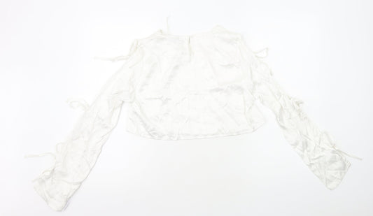 Bershka Womens White Polyester Cropped T-Shirt Size M Round Neck - Arm Cut Outs