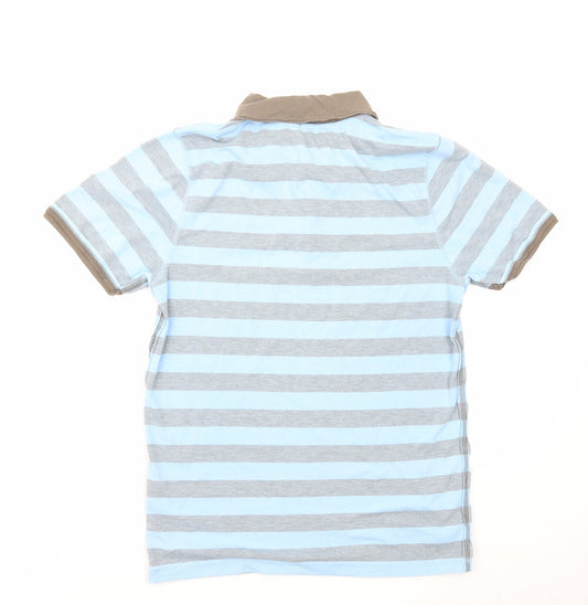 Topman Mens Blue Striped Polyester Polo Size M Collared Pullover