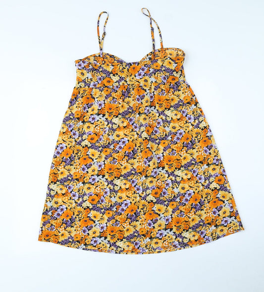 Divided Womens Orange Floral Polyester A-Line Size 8 Square Neck Pullover