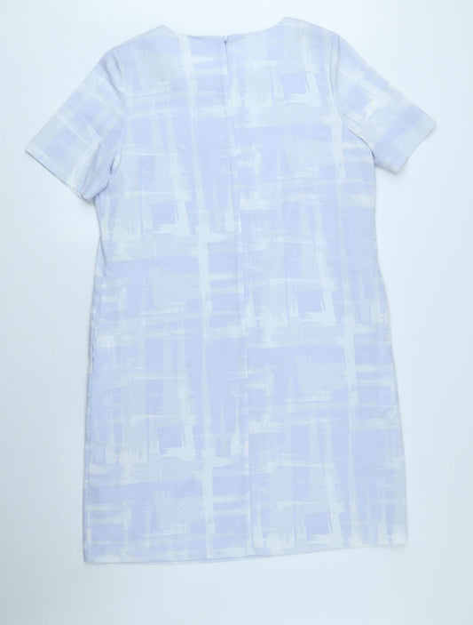 John Lewis Womens Purple Geometric Polyester Sheath Size 14 Round Neck Zip