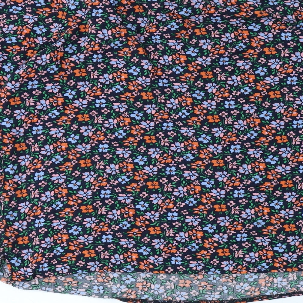 George Womens Black Floral Viscose Basic Button-Up Size 14 Off the Shoulder - Elasticated Collar