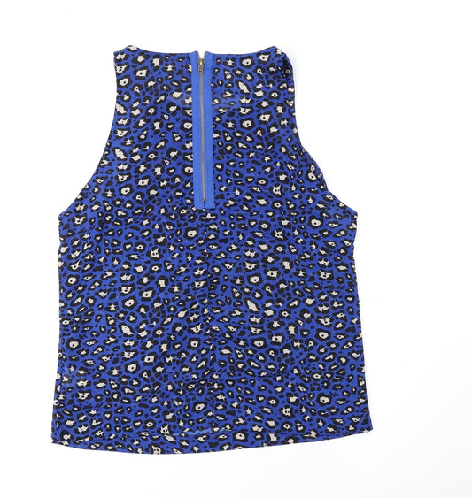 Glamorous Womens Blue Animal Print Polyester Camisole Tank Size S Boat Neck - Cheetah Print