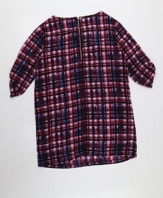 Red Herring Womens Purple Plaid Polyester Sheath Size 14 Round Neck Zip
