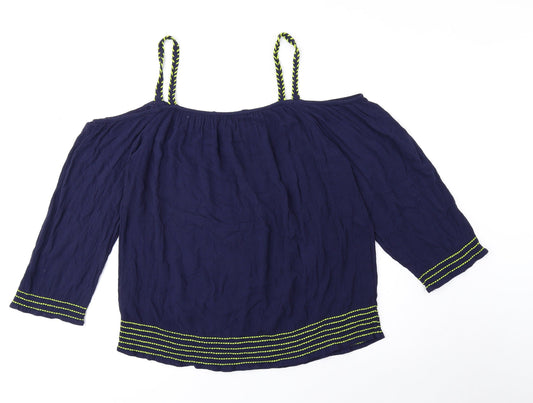 George Womens Blue Viscose Basic Blouse Size 10 Off the Shoulder