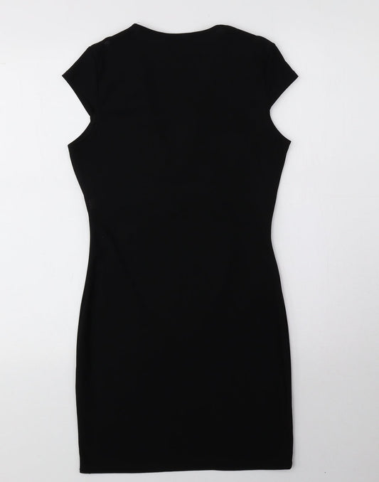 PRETTYLITTLETHING Womens Black Polyester Pencil Dress Size 10 V-Neck Pullover