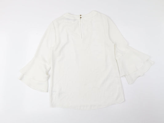 F&F Womens White Polyester Basic Blouse Size 8 Boat Neck - Flared Sleeves