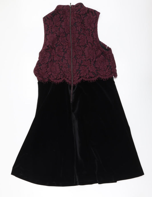 NEXT Womens Black Polyester A-Line Size 14 Mock Neck Zip