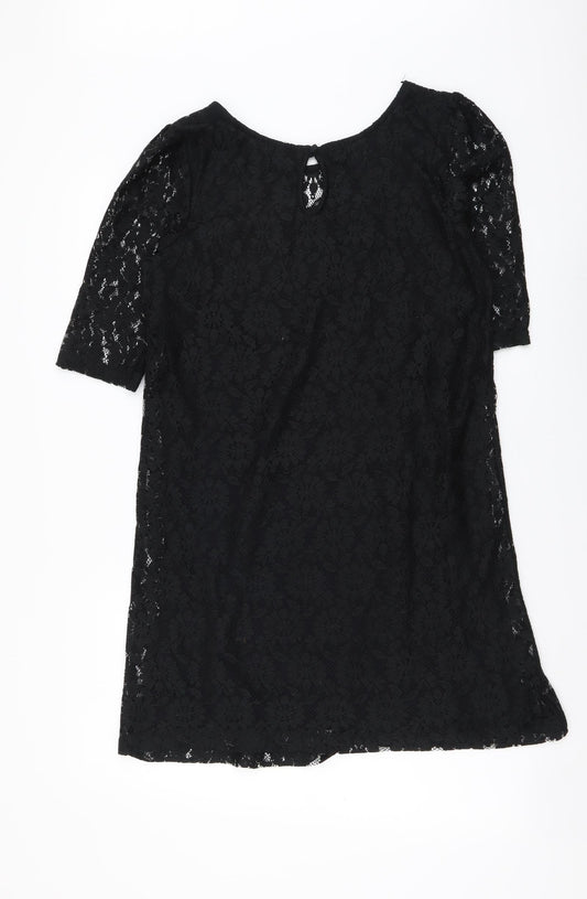 Dorothy Perkins Womens Black Floral Polyester A-Line Size 10 Boat Neck Pullover