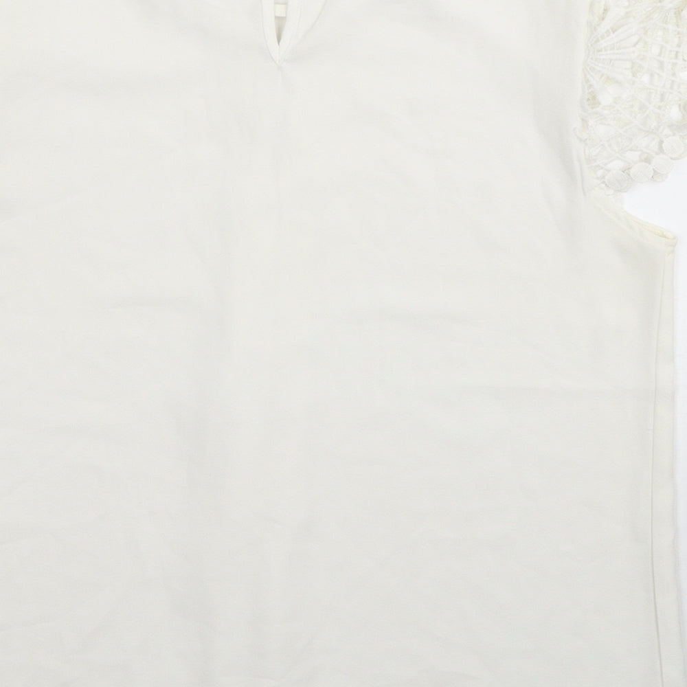 SheIn Womens White Polyester Basic Blouse Size M Scoop Neck - Lace Detail