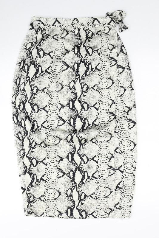PRETTYLITTLETHING Womens Multicoloured Animal Print Viscose Wrap Skirt Size 6 Tie - Snake Pattern