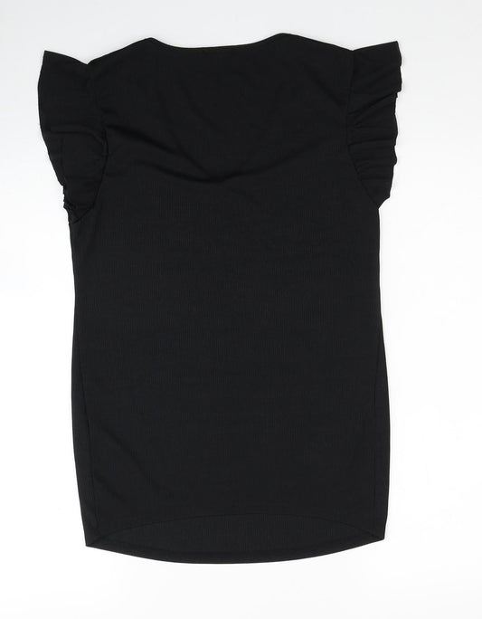 Boohoo Womens Black Polyester Tunic Blouse Size 10 V-Neck - Ribbed