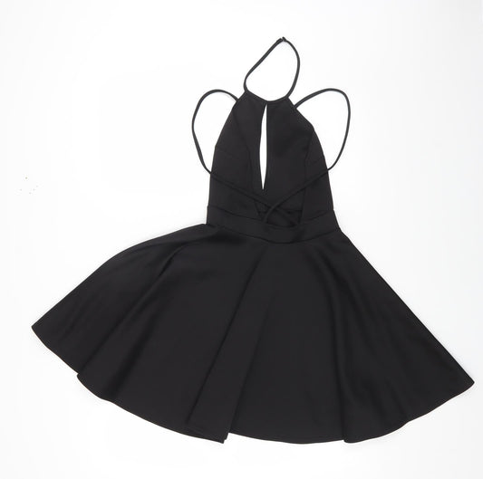 Oh My Love Womens Black Polyester Fit & Flare Size XS Halter Hook & Eye