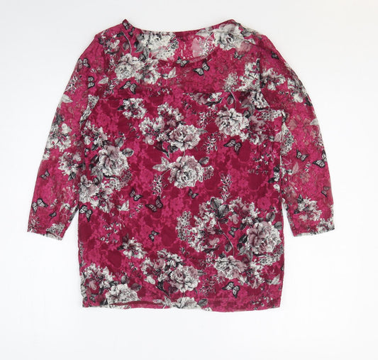 Paraphrase Womens Purple Floral Nylon Basic Blouse Size 12 Round Neck