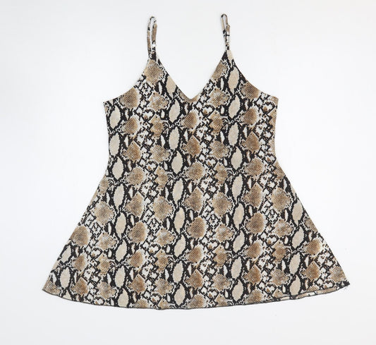 SheIn Womens Brown Animal Print Polyester Mini Size S V-Neck Pullover - Snake Skin Pattern