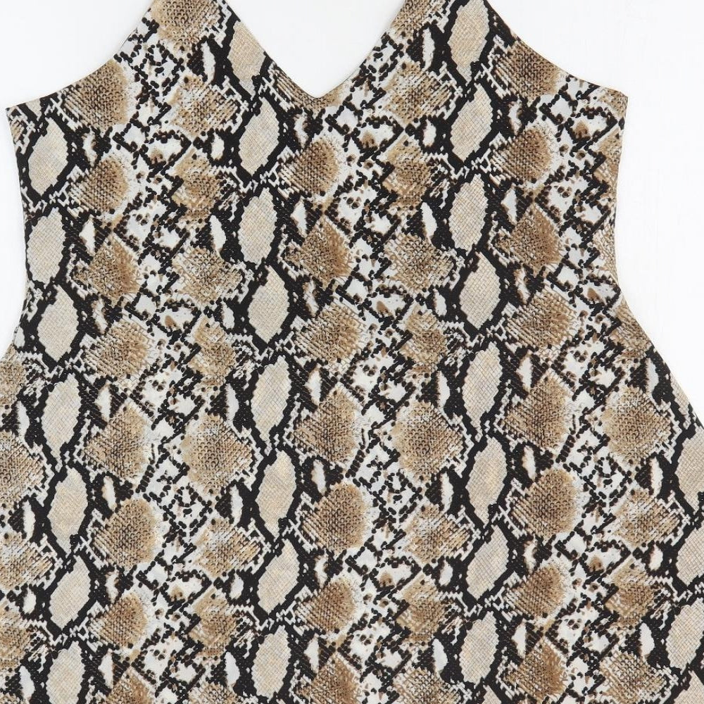 SheIn Womens Brown Animal Print Polyester Mini Size S V-Neck Pullover - Snake Skin Pattern