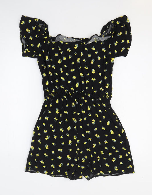 New Look Womens Black Geometric Viscose Romper One-Piece Size 10 Pullover - Lemon pattern