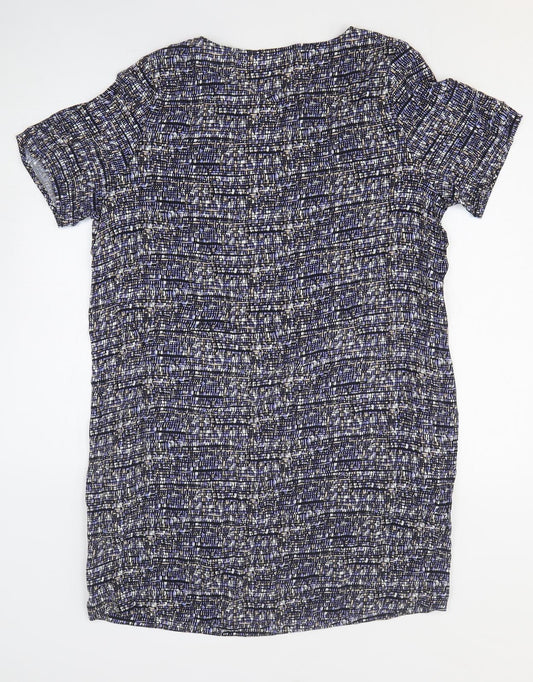 John Lewis Womens Blue Geometric Viscose T-Shirt Dress Size L Round Neck Pullover