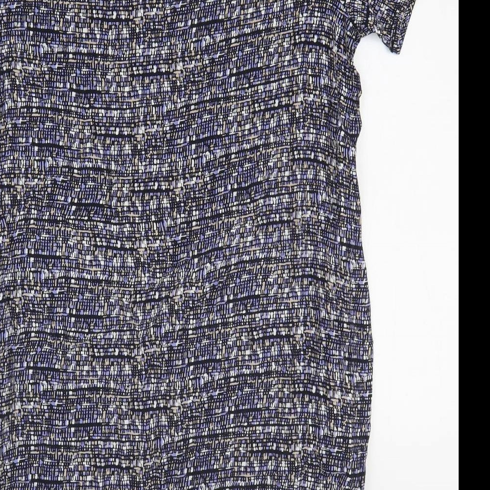 John Lewis Womens Blue Geometric Viscose T-Shirt Dress Size L Round Neck Pullover