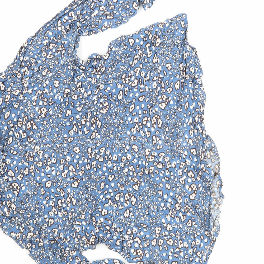 Marks and Spencer Womens Blue Floral Viscose Basic Blouse Size 8 Round Neck - Flowers