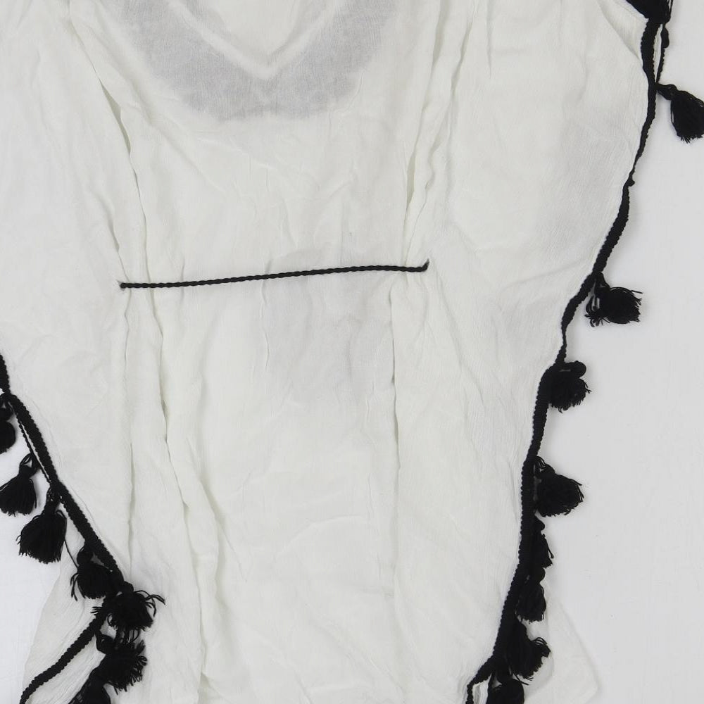 Papaya Womens White Geometric Viscose Basic Blouse Size S Scoop Neck