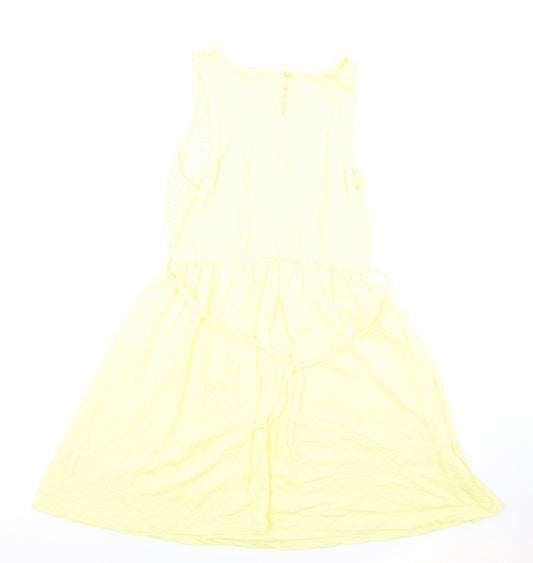 Atmosphere Womens Yellow Cotton Fit & Flare Size 12 Round Neck Button - Lace Detail