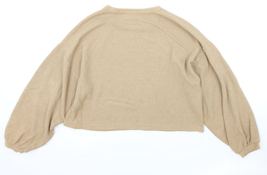 New Look Womens Beige Round Neck Cotton Pullover Jumper Size M