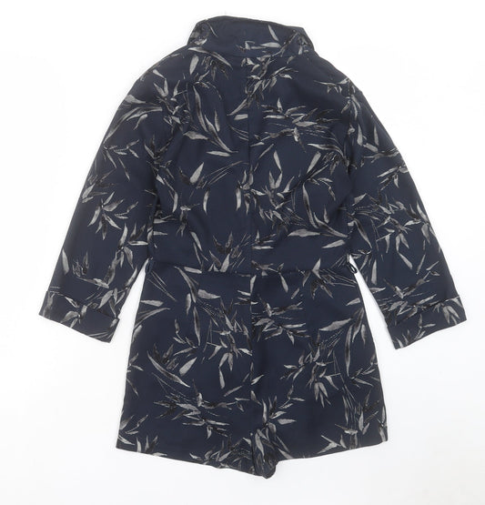 Topshop Womens Blue Floral Polyester Playsuit One-Piece Size 8 Button - Leaf Pattern