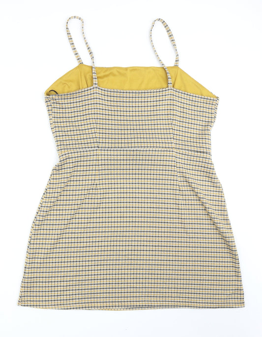 Primark Womens Yellow Plaid Viscose Mini Size 20 Square Neck Pullover