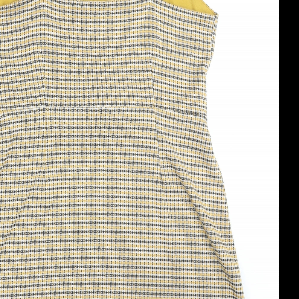 Primark Womens Yellow Plaid Viscose Mini Size 20 Square Neck Pullover