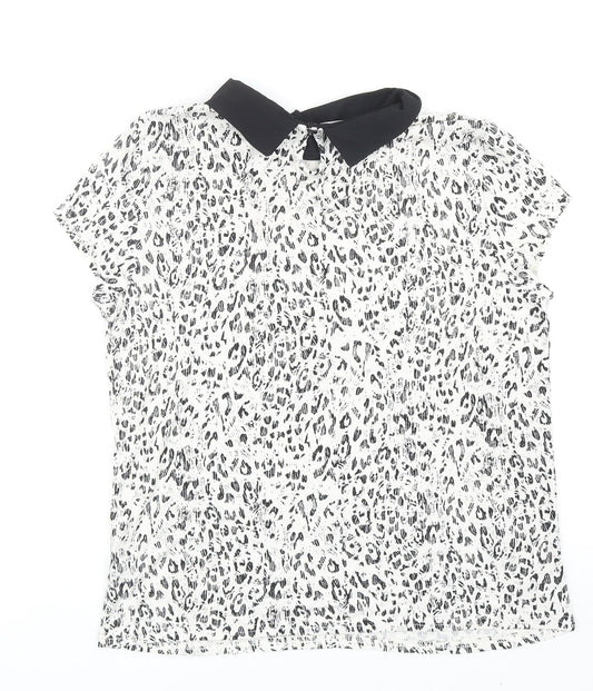 Atmosphere Womens White Animal Print Viscose Basic Blouse Size 12 Collared - Leopard Print