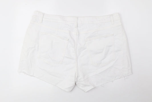 Marks and Spencer Womens White Cotton Mom Shorts Size 22 L3 in Regular Button