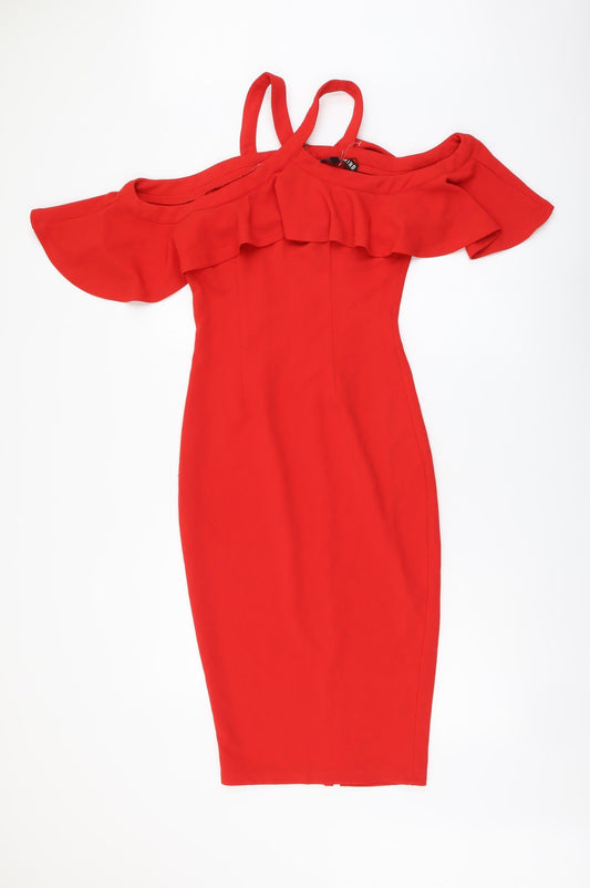 Girl in Mind Womens Red Polyester Bodycon Size 8 Halter Pullover