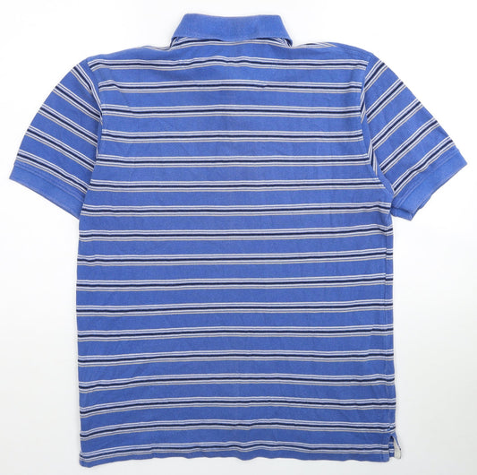 Greenwoods Mens Blue Striped Cotton Polo Size M Collared Pullover