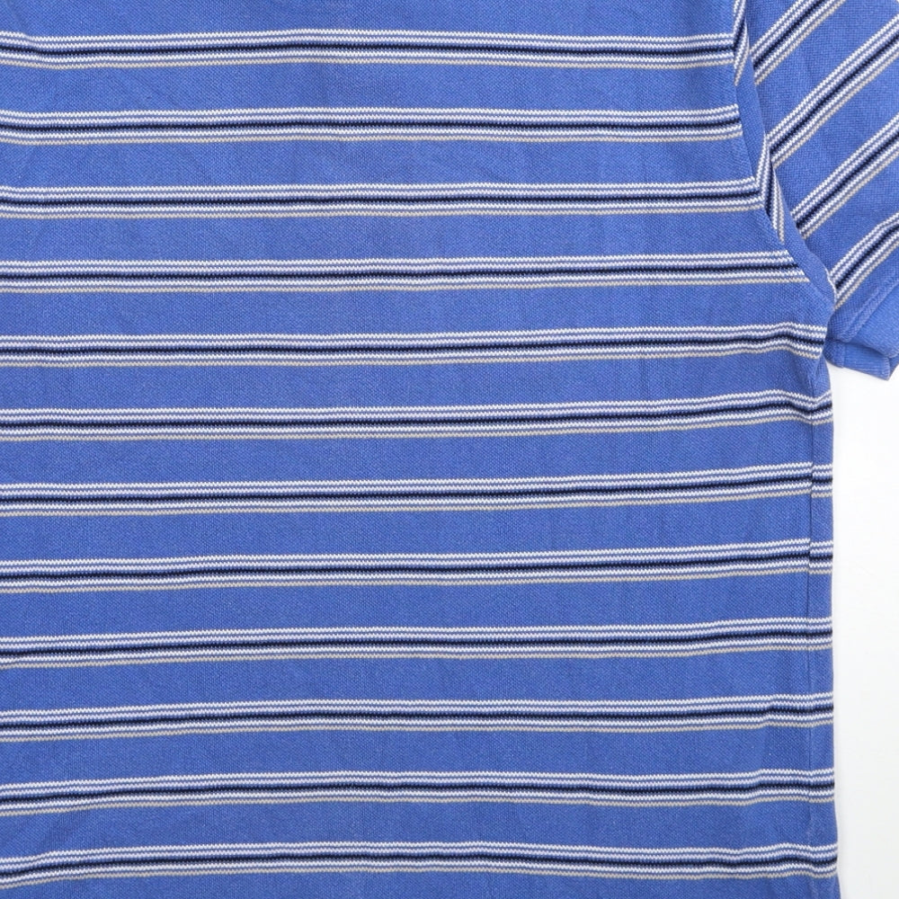Greenwoods Mens Blue Striped Cotton Polo Size M Collared Pullover
