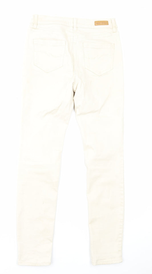 NEXT Womens Beige Cotton Skinny Jeans Size 8 L26 in Regular Zip