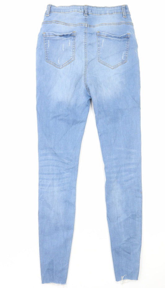 Boohoo Womens Blue Cotton Skinny Jeans Size 8 L28 in Regular Zip